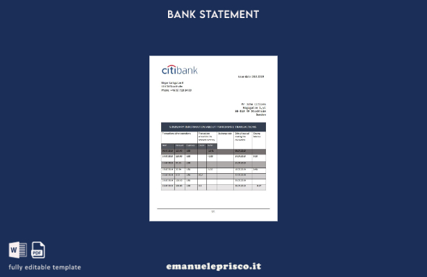 modello word di estratto conto bancario Sweden Citibank in stile verificato